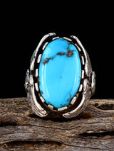 Vintage Native American Turquoise Sterling Silver Sculpted Eagle Ring, Size 10 3/4