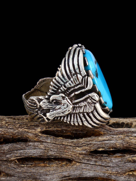 Vintage Native American Turquoise Sterling Silver Sculpted Eagle Ring, Size 10 3/4