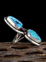 Estate Native American Two Stone Turquoise Sterling Silver Ring, Size 7
