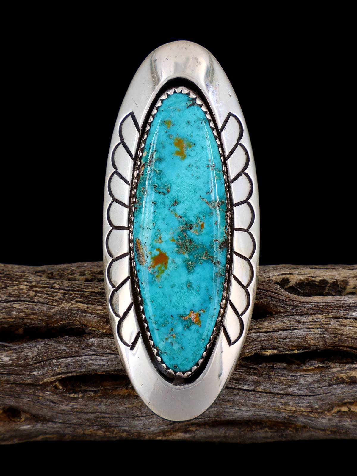 Vintage Native American Turquoise Sterling Silver Ring, Size 8 1/4