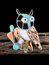 Vintage Native Sterling Silver Multistone Zuni Inlay Owl Ring, Size 7 - PuebloDirect.com