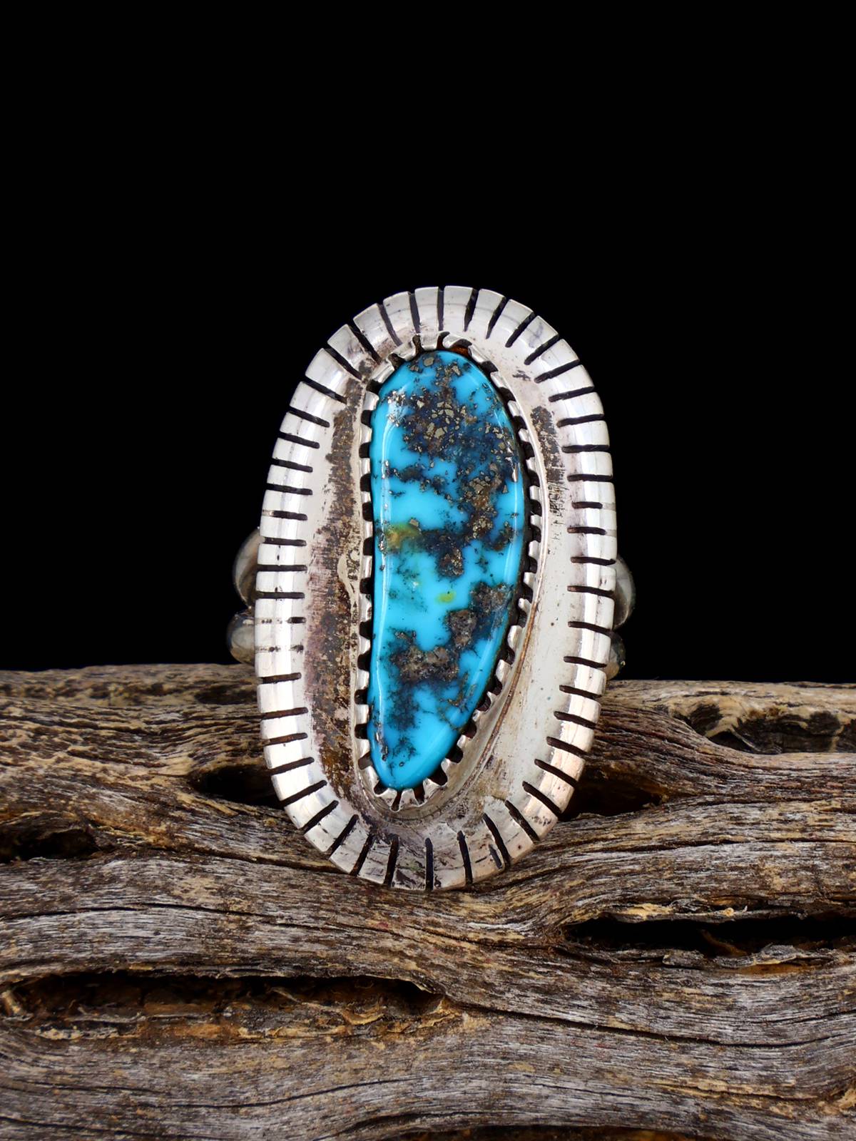 Estate Native American Turquoise Sterling Silver Ring, Size 6 1/2