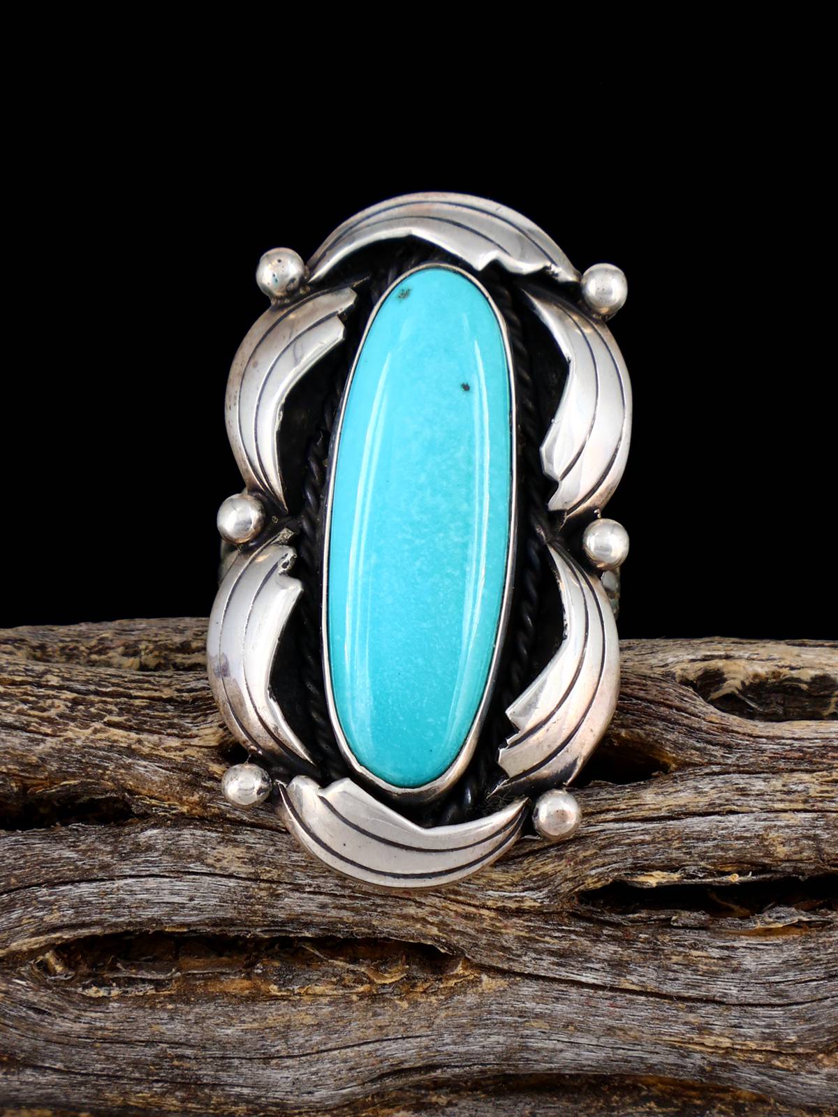 Vintage Native American Turquoise Sterling Silver Ring, Size 8