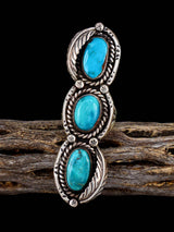 Estate Native American Three Stone Turquoise Sterling Silver Ring, Size 6