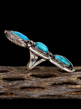 Estate Native American Three Stone Turquoise Sterling Silver Ring, Size 6