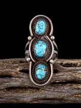 Estate Native American Three Stone Turquoise Sterling Silver Ring, Size 7