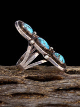 Estate Native American Three Stone Turquoise Sterling Silver Ring, Size 7
