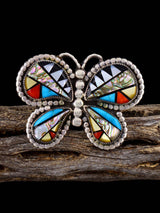 Estate Native Sterling Silver Multistone Inlay Butterfly Ring, Size 8 1/2 - PuebloDirect.com