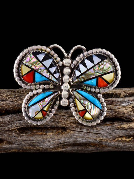 Estate Native Sterling Silver Multistone Inlay Butterfly Ring, Size 8 1/2 - PuebloDirect.com