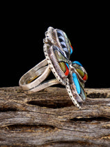 Estate Native Sterling Silver Multistone Inlay Butterfly Ring, Size 8 1/2 - PuebloDirect.com