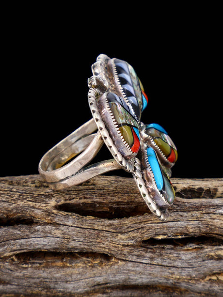 Estate Native Sterling Silver Multistone Inlay Butterfly Ring, Size 8 1/2 - PuebloDirect.com