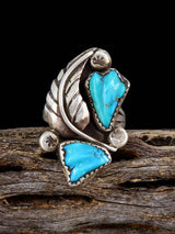 Vintage Native American Carved Turquoise Sterling Silver Ring, Size 7 3/4