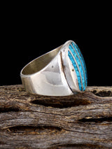 Estate Native Turquoise Chip Inlay Sterling Silver Ring, Size 9 1/2 - PuebloDirect.com
