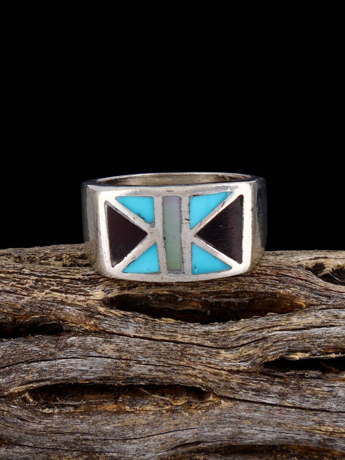 Vintage Native Sterling Silver Multistone Inlay Ring, Size 7 3/4 - PuebloDirect.com