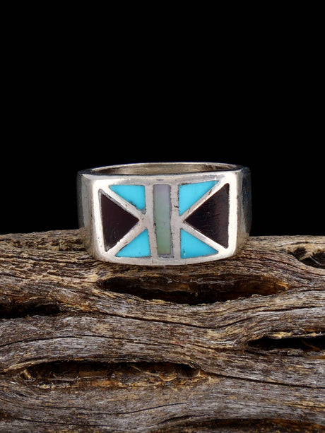 Vintage Native Sterling Silver Multistone Inlay Ring, Size 7 3/4 - PuebloDirect.com