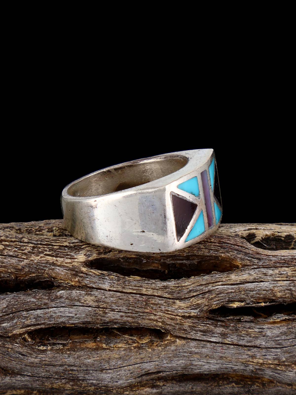 Vintage Native Sterling Silver Multistone Inlay Ring, Size 7 3/4 - PuebloDirect.com