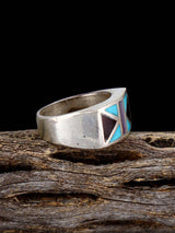 Vintage Native Sterling Silver Multistone Inlay Ring, Size 7 3/4 - PuebloDirect.com