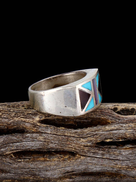 Vintage Native Sterling Silver Multistone Inlay Ring, Size 7 3/4 - PuebloDirect.com