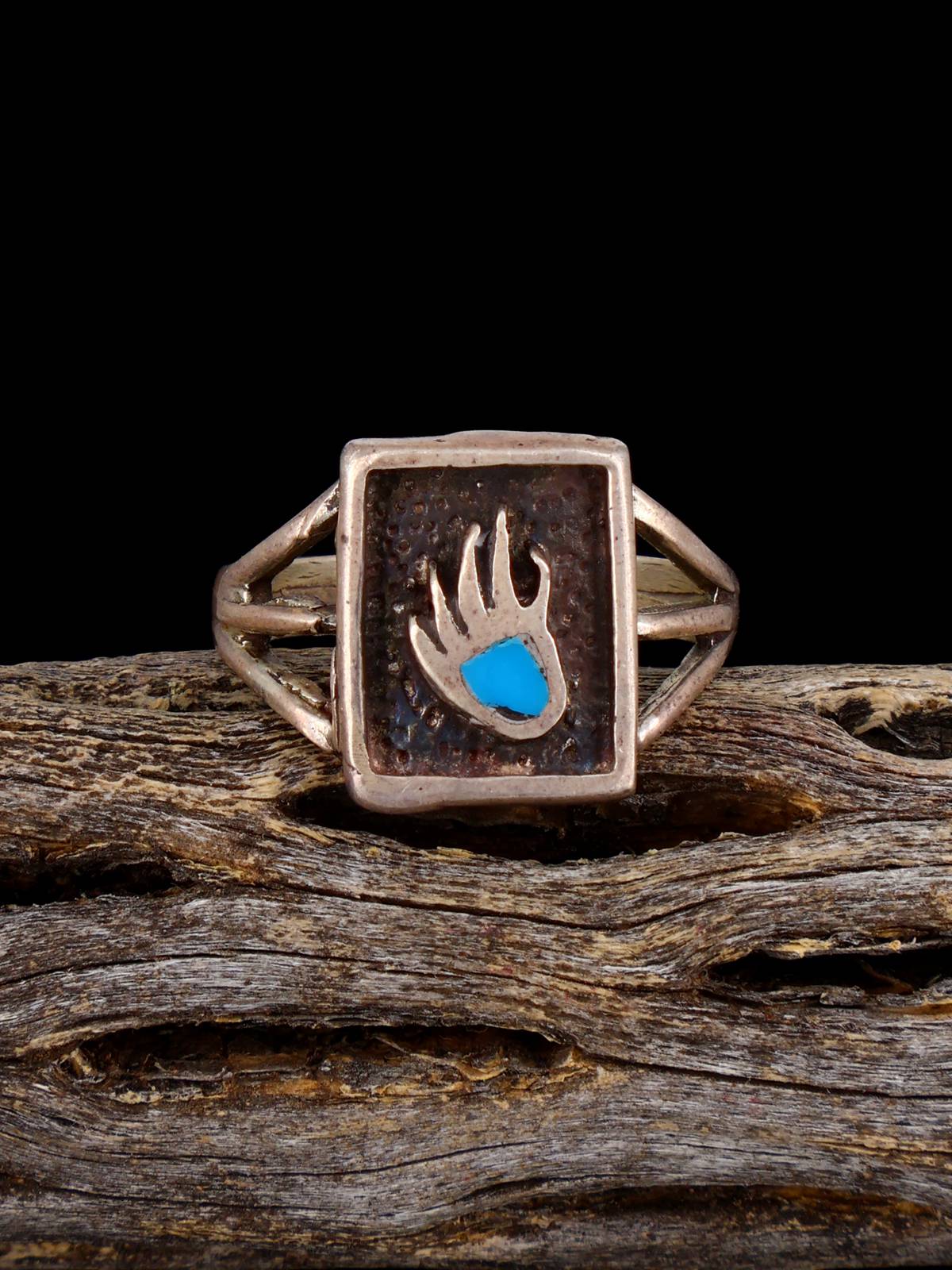 Vintage Native American Turquoise Bear Paw Sterling Silver Ring, Size 9 3/4