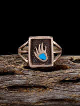 Vintage Native American Turquoise Bear Paw Sterling Silver Ring, Size 9 3/4