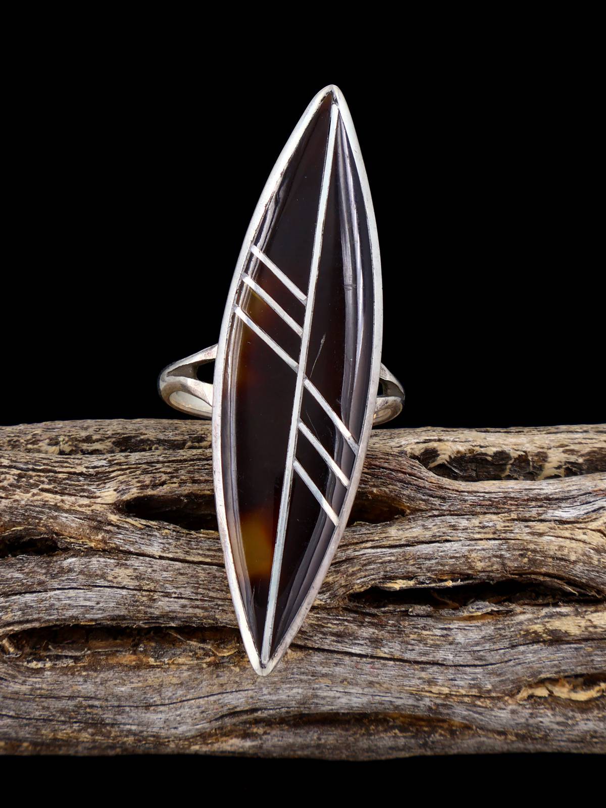 Estate Sterling Silver Tortoise Shell Inlay Ring, Size 7 - PuebloDirect.com