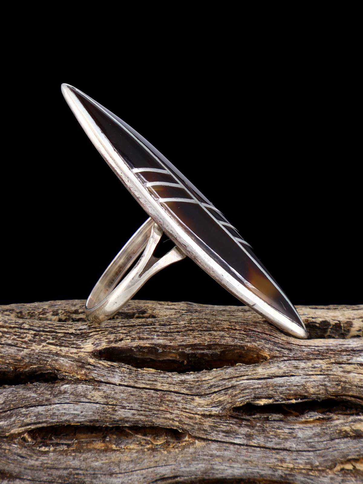 Estate Sterling Silver Tortoise Shell Inlay Ring, Size 7 - PuebloDirect.com