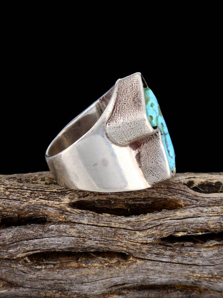 Vintage Native American Carved Horse Turquoise Sterling Silver Ring, Size 8
