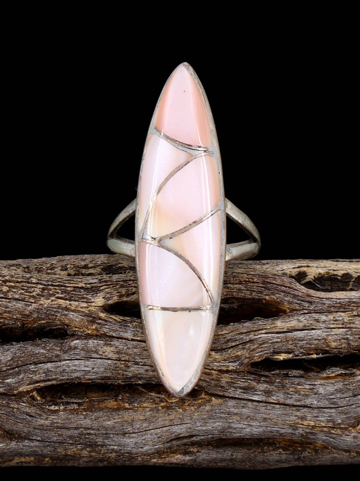 Estate Sterling Silver Pink Shell Inlay Ring, Size 7 1/2