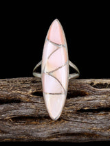 Estate Sterling Silver Pink Shell Inlay Ring, Size 7 1/2