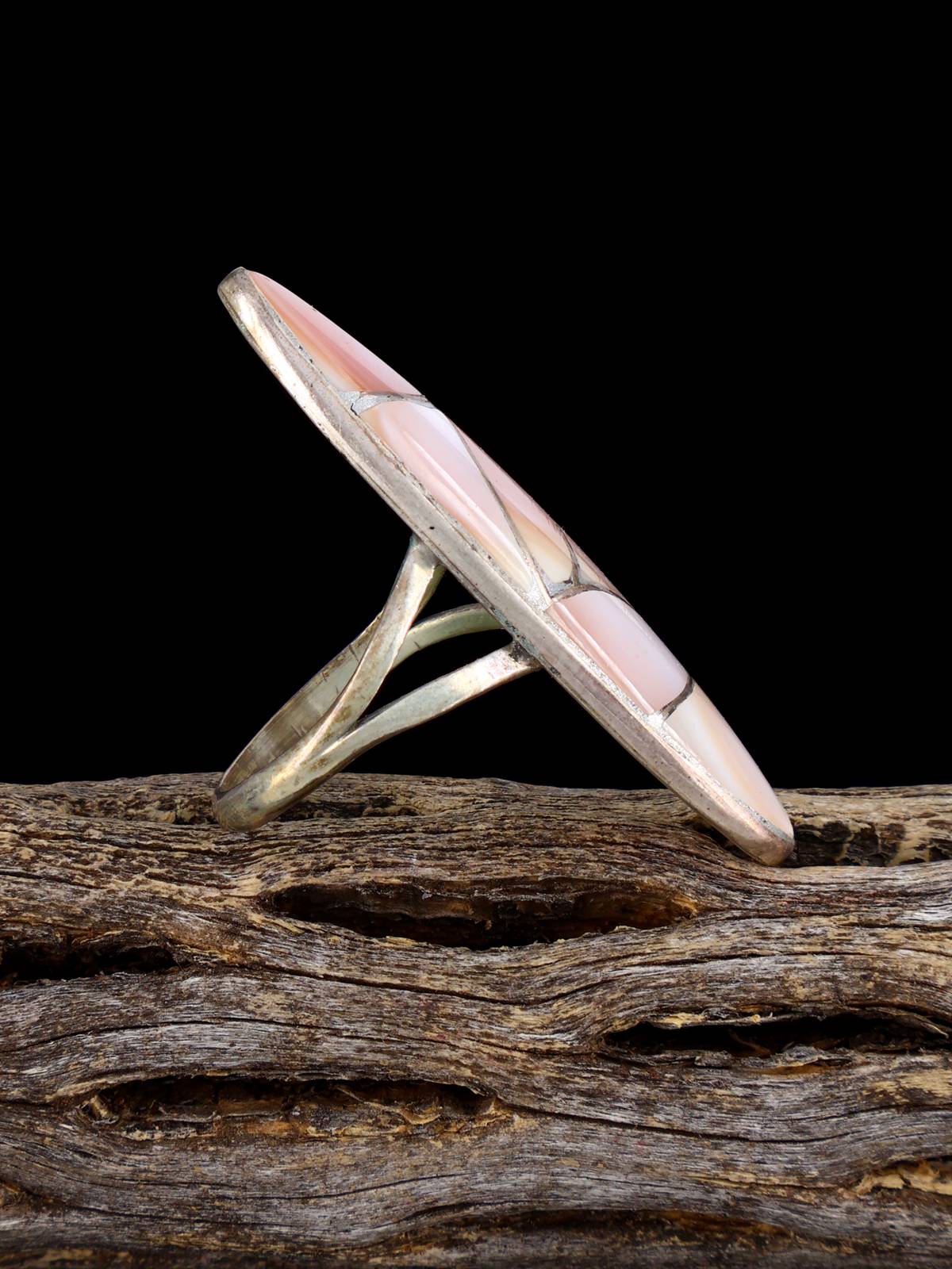 Estate Sterling Silver Pink Shell Inlay Ring, Size 7 1/2