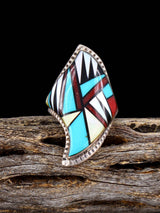 Old Estate Native Sterling Silver Multistone Zuni Inlay Ring, Size 6 - PuebloDirect.com