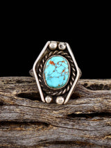 Old Estate Native American Turquoise Sterling Silver Ring, Size 5 1/2