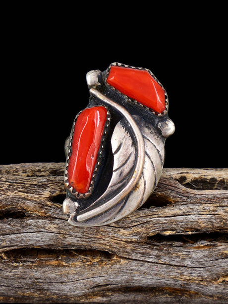 Estate Sterling Silver and Coral Ring, Size 7 - PuebloDirect.com