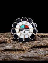 Old Estate Native Sterling Silver Multistone Zuni Inlay Sunface Ring, Size 6 - PuebloDirect.com