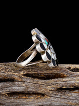 Old Estate Native Sterling Silver Multistone Zuni Inlay Sunface Ring, Size 6 - PuebloDirect.com