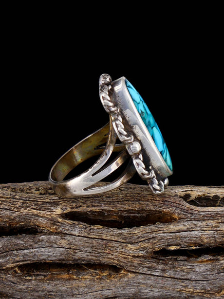 Estate Native Turquoise Chip Inlay Sterling Silver Ring, Size 6 3/4 - PuebloDirect.com