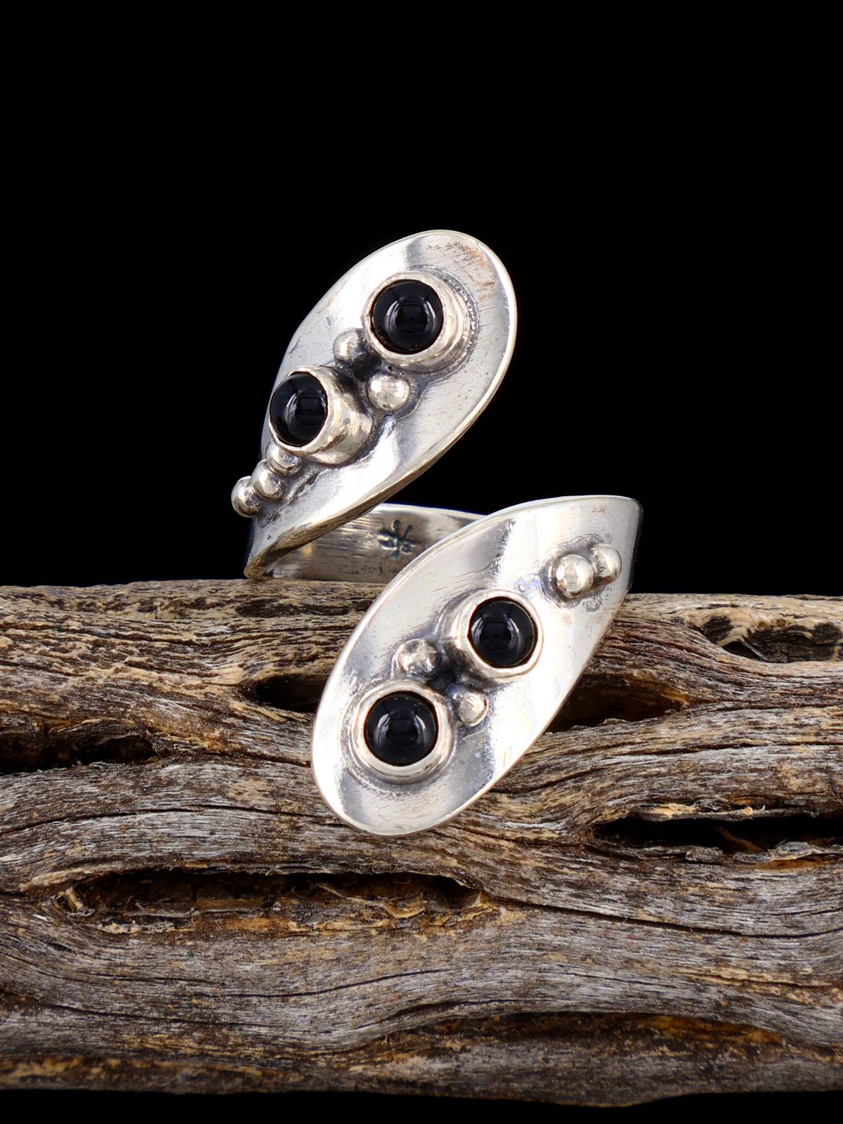Vintage Sterling Silver Black Onyx Adjustable Wrap Ring, Size 7-9