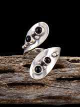 Vintage Sterling Silver Black Onyx Adjustable Wrap Ring, Size 7-9