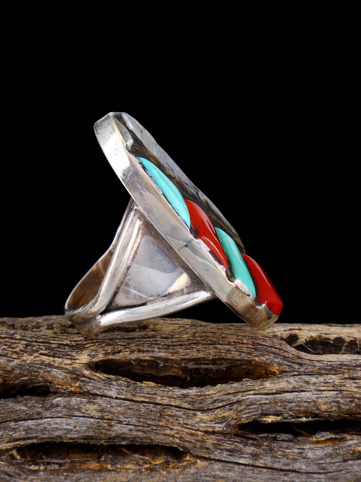Estate Native Sterling Silver Multistone Inlay Ring, Size 6 1/4 - PuebloDirect.com