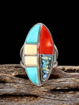 Estate Native Sterling Silver Multistone Inlay Ring, Size 6 1/2 - PuebloDirect.com