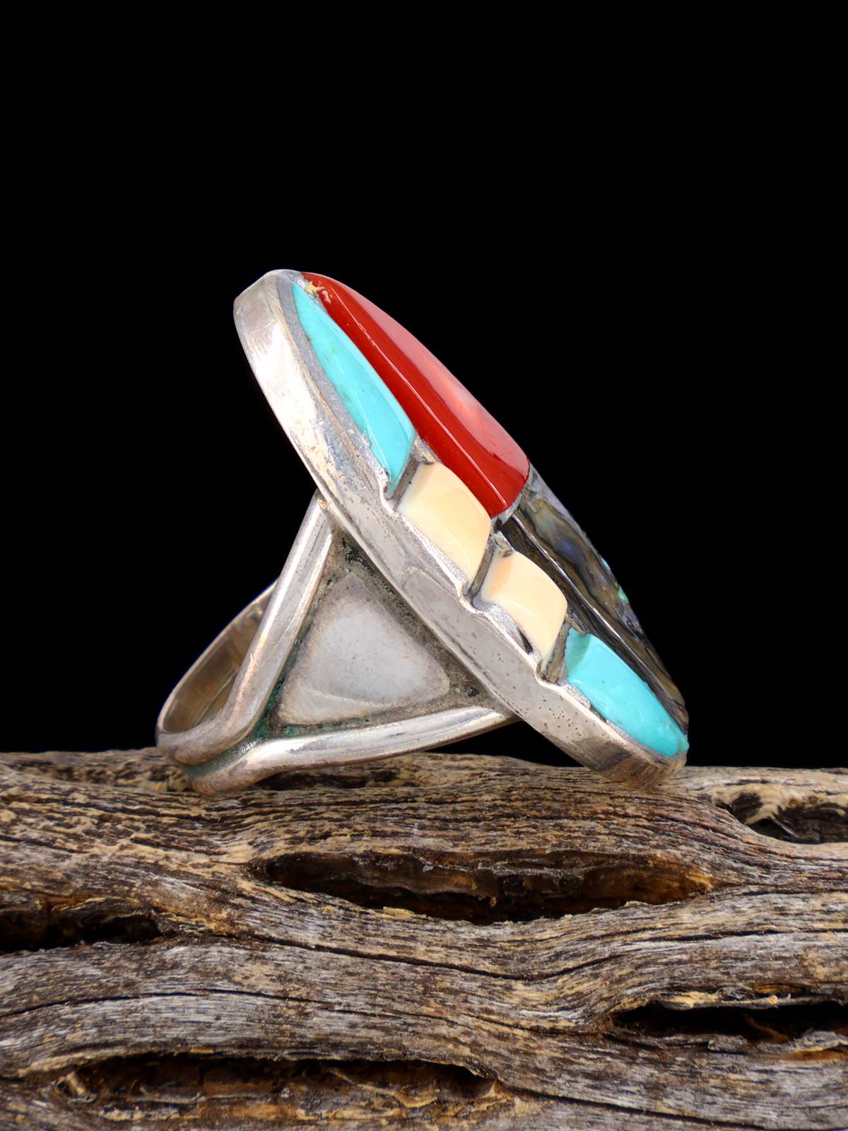 Estate Native Sterling Silver Multistone Inlay Ring, Size 6 1/2 - PuebloDirect.com