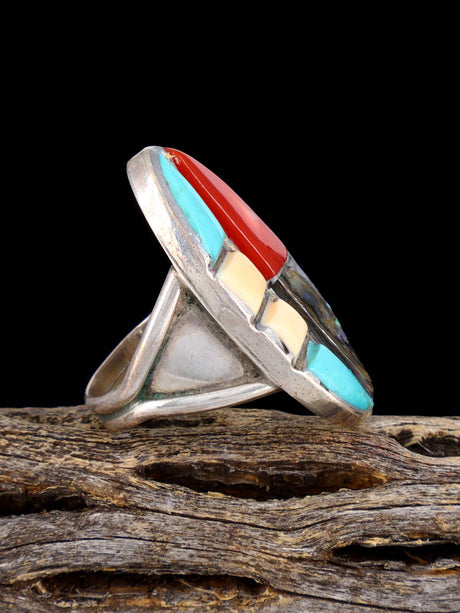Estate Native Sterling Silver Multistone Inlay Ring, Size 6 1/2 - PuebloDirect.com