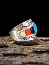 Old Native Sterling Silver Multistone Inlay Ring, Size 9 1/2 - PuebloDirect.com