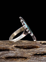 Old Native Coral and Turquoise Chip Inlay Rainbow Man Sterling Silver Ring, Size 7 3/4 - PuebloDirect.com