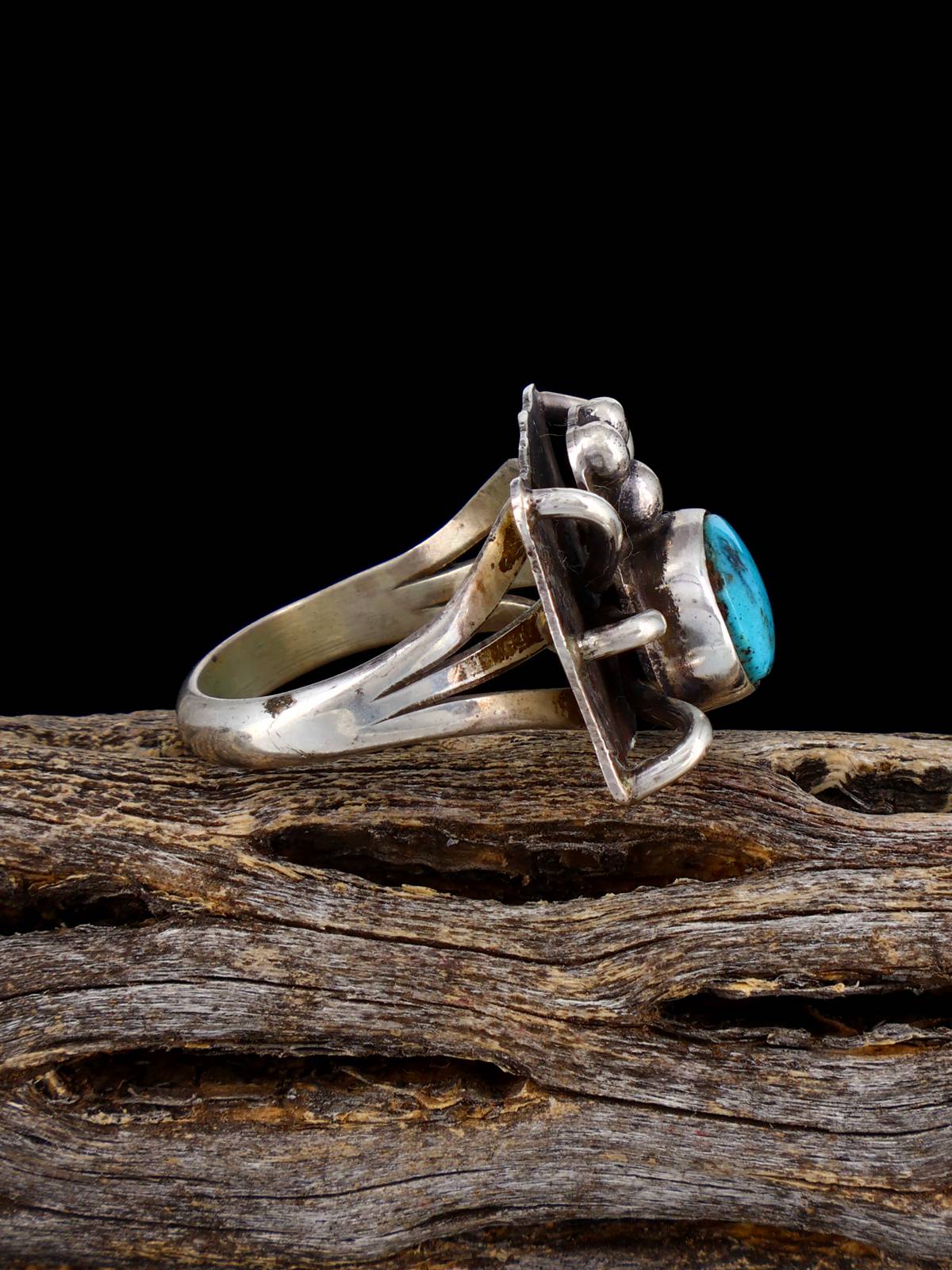 Vintage Native American Turquoise Spider Sterling Silver Ring, Size 6 1/4