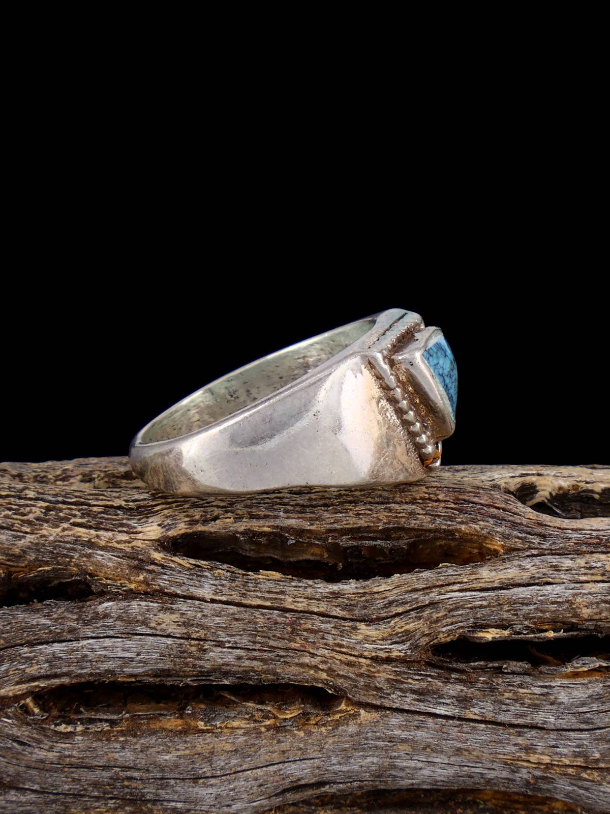Old Estate Native American Turquoise Sterling Silver Ring, Size 5