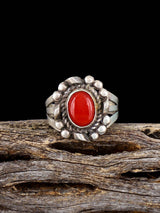 Estate Sterling Silver and Coral Ring, Size 6 - PuebloDirect.com