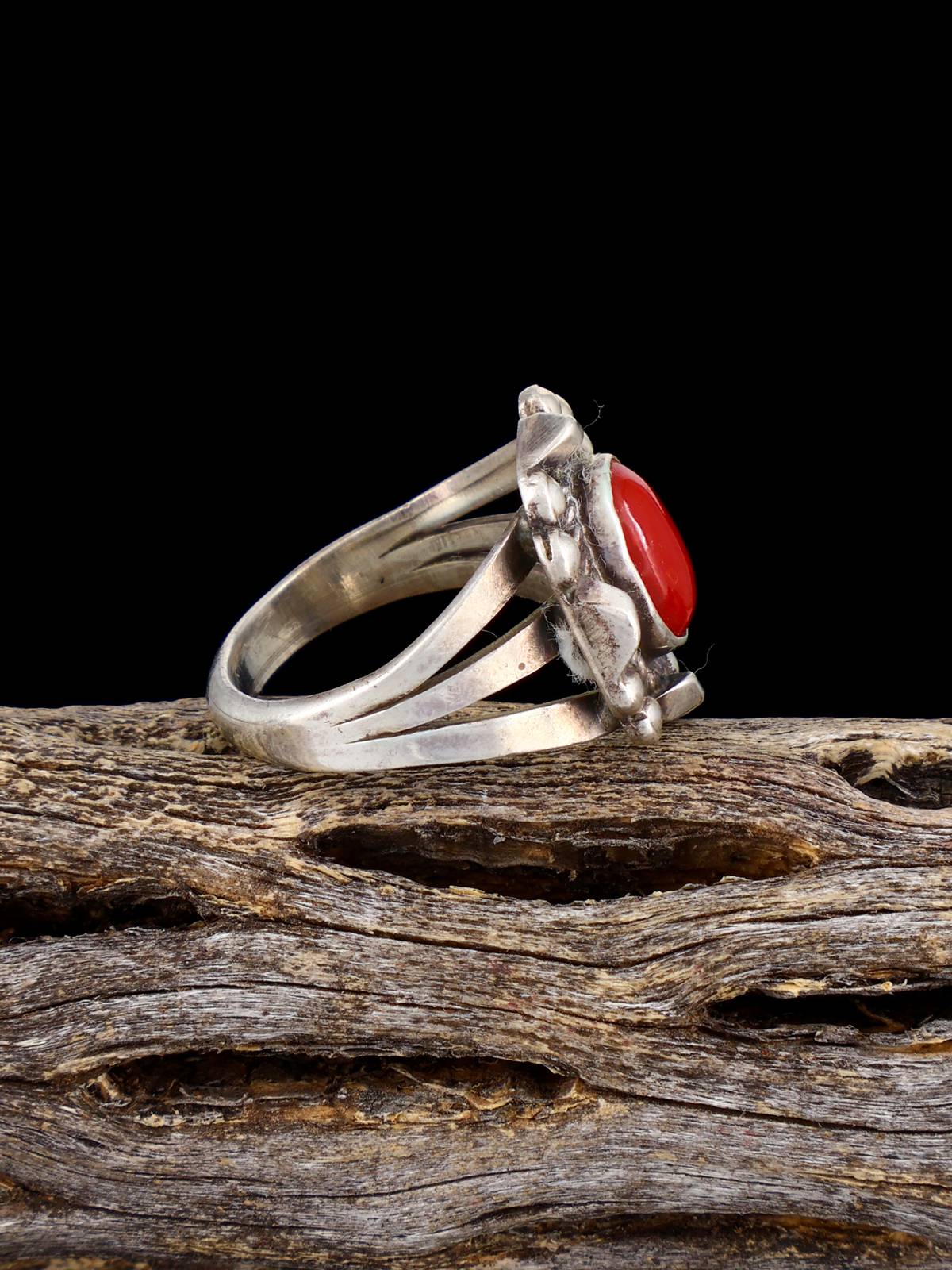 Estate Sterling Silver and Coral Ring, Size 6 - PuebloDirect.com