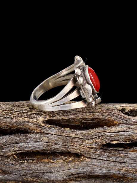 Estate Sterling Silver and Coral Ring, Size 6 - PuebloDirect.com