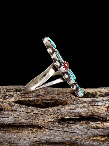 Vintage Sterling Silver Turquoise and Coral Ring, Size 5 1/2 - PuebloDirect.com